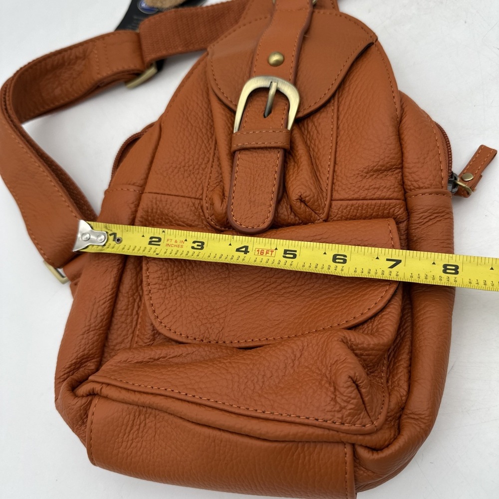 Ameri Leather Orange Textured Grain Leather Sling Backpack Crossbody Chest Bag - Picture 8 of 8